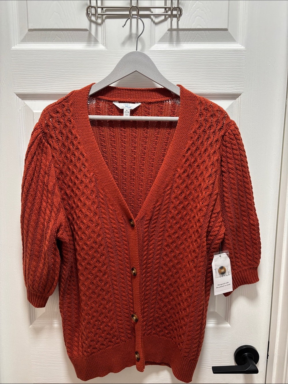 Time and Tru Rust Cable-Knit Button Cardigan